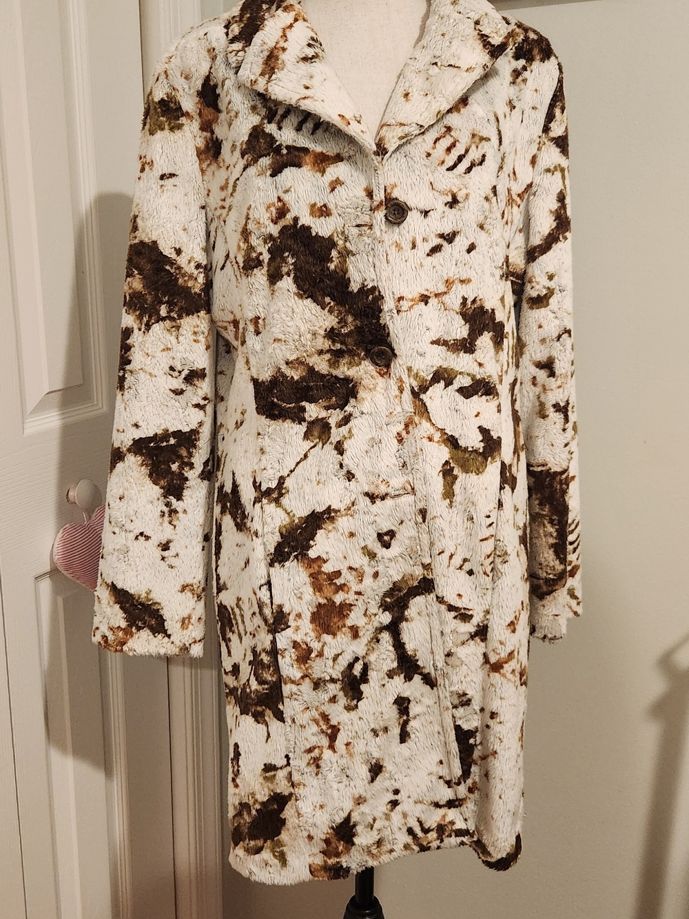 Sans Souci Ivory and Brown Abstract Pea Coat